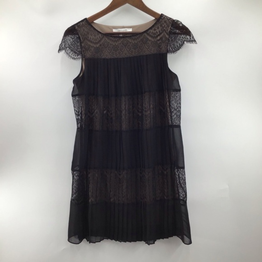Max & Cleo Black Lace Pleaded Mini Dress